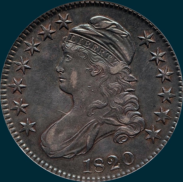 1820, O-107, Square Base 2, Large Date, No Knob, Capped Bust Half Dollar