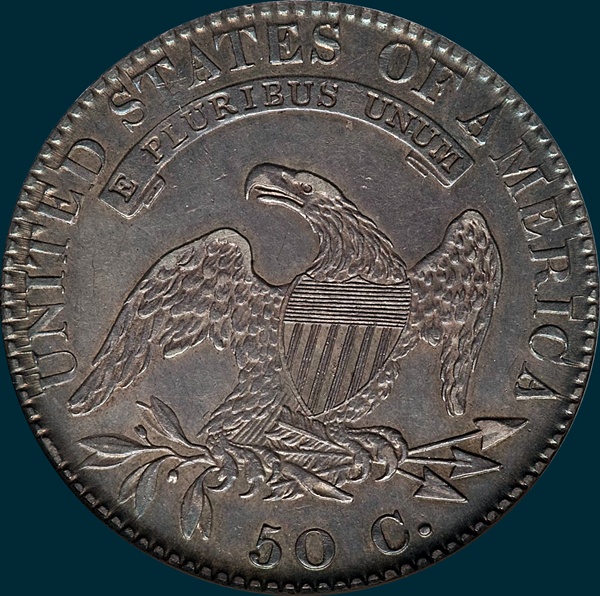 1820 o-107, no serif's on e's, capped bust half dollar
