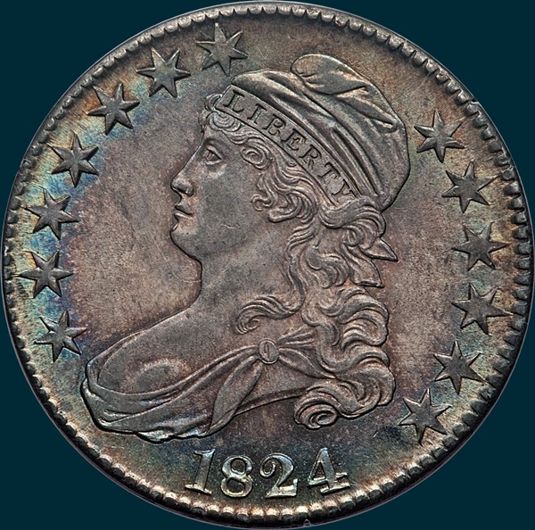 1824, O-105, Capped Bust, Half Dollar