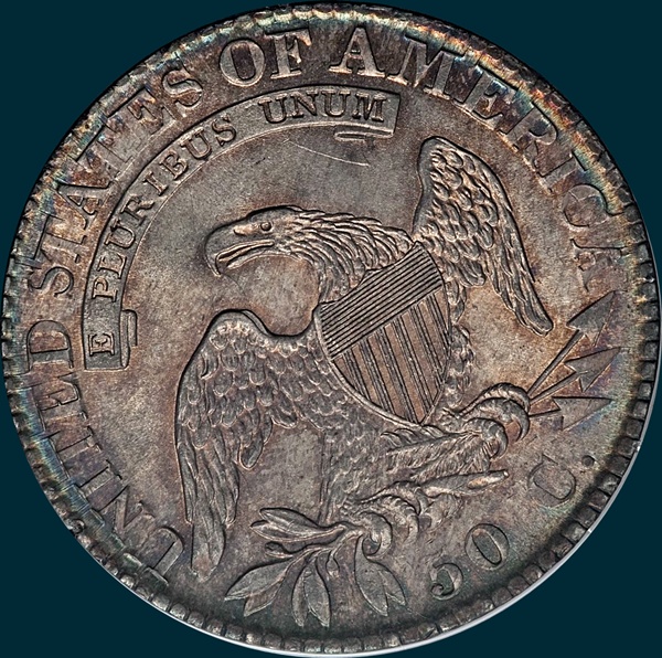 1824 O-105, capped bust half dollar