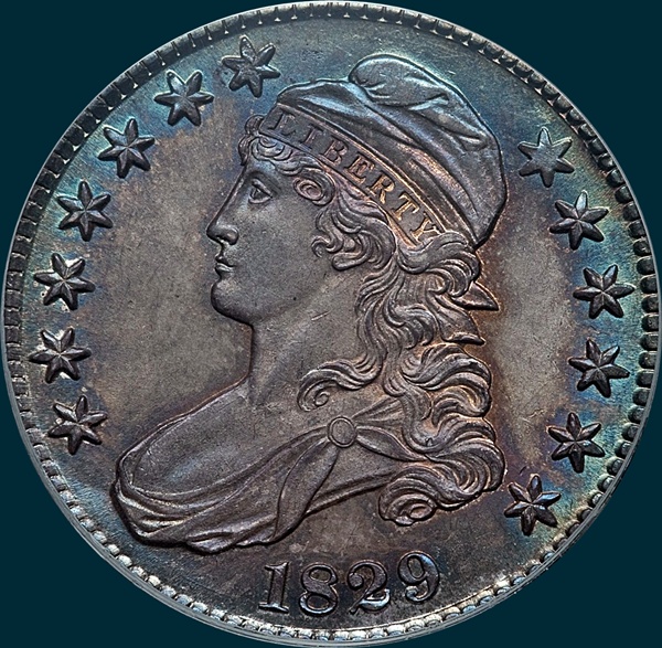 1829 O-105, capped bust half dollar