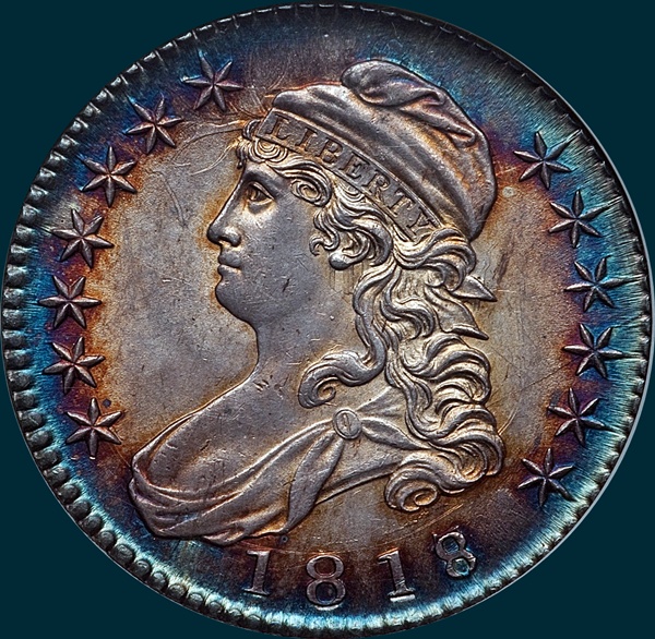 1818, O-101a, 8 over 7, Large 8, Capped Bust, Half Dollar 