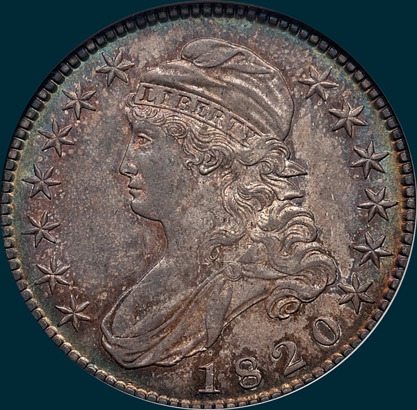 1820, O-105, Square Base, Knob 2, Capped Bust Half Dollar