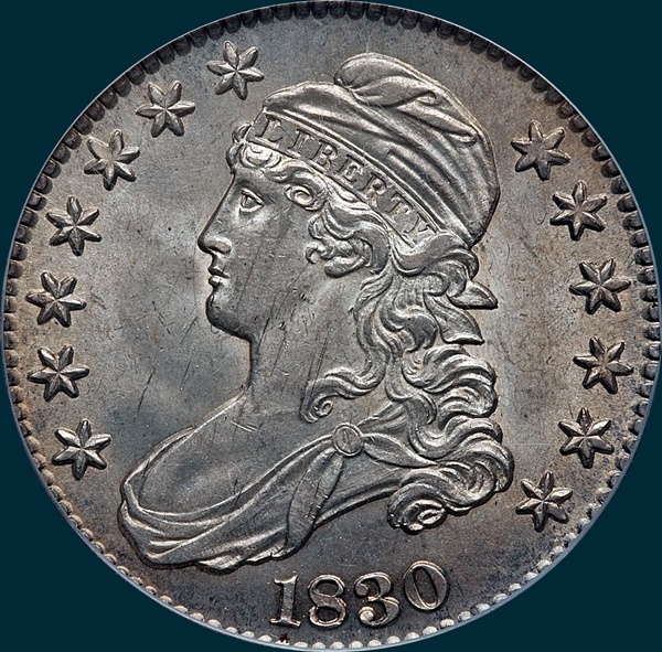 1830 O-116, small 0, capped bust half dollar