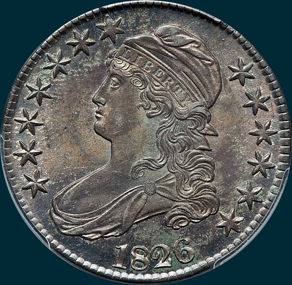 1826, O-106, Capped Bust Half Dollar