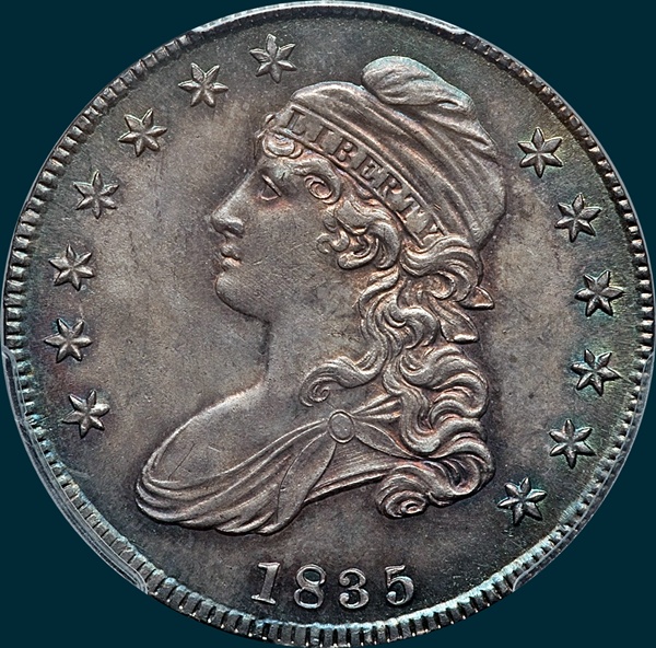 1835 o-103, capped bust, half dollar