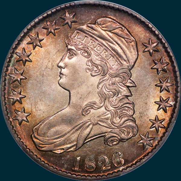 1826 O-105, capped bust half dollar